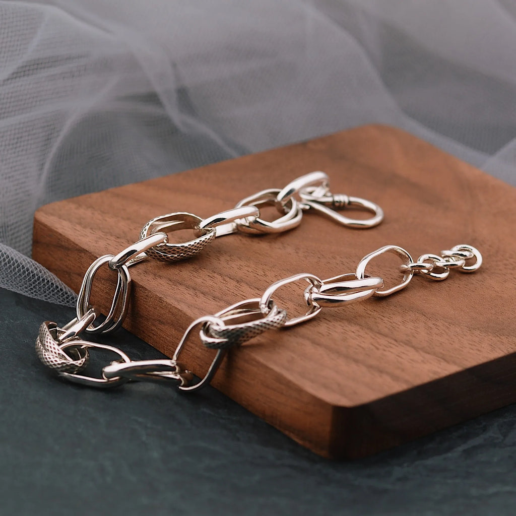 925 Silver Hiphop Thick Bracelet Vintage Hasp Bracelet