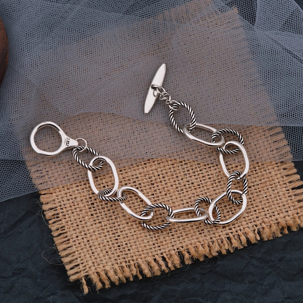 925 Sterling Silver Hiphop Thick Bracelet Vintage Hasp Bracelet