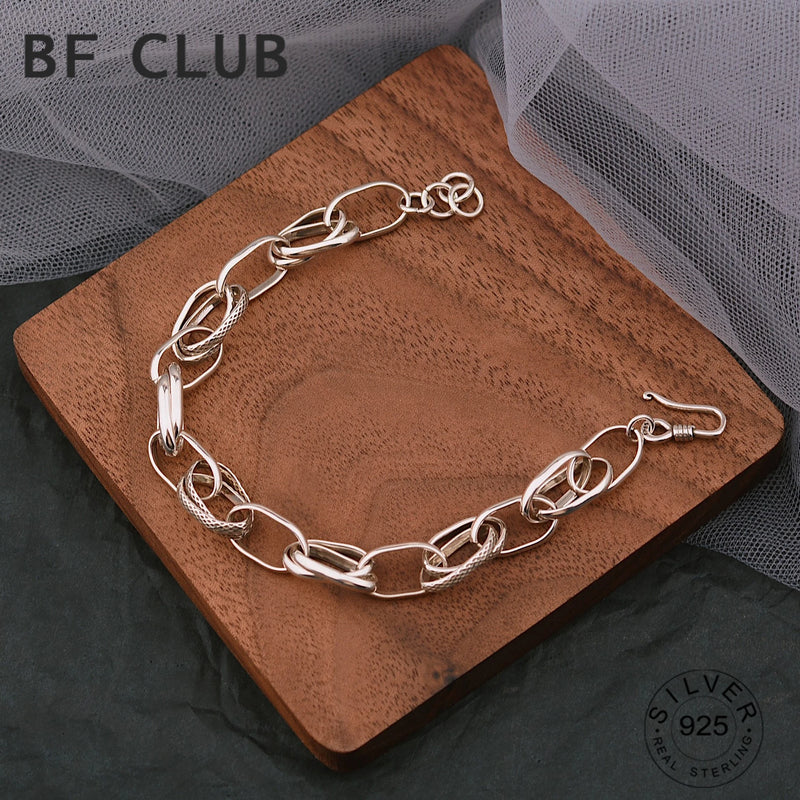 925 Silver Hiphop Thick Bracelet Vintage Hasp Bracelet