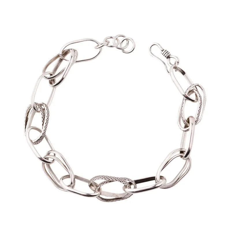 925 Silver Hiphop Thick Bracelet Vintage Hasp Bracelet