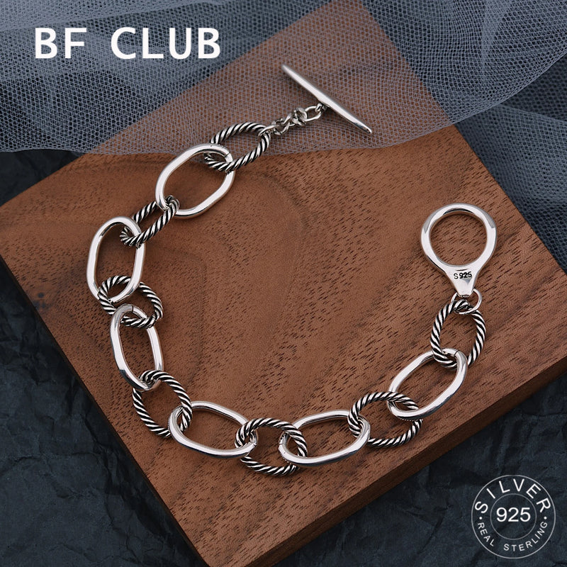 925 Sterling Silver Hiphop Thick Bracelet Vintage Hasp Bracelet