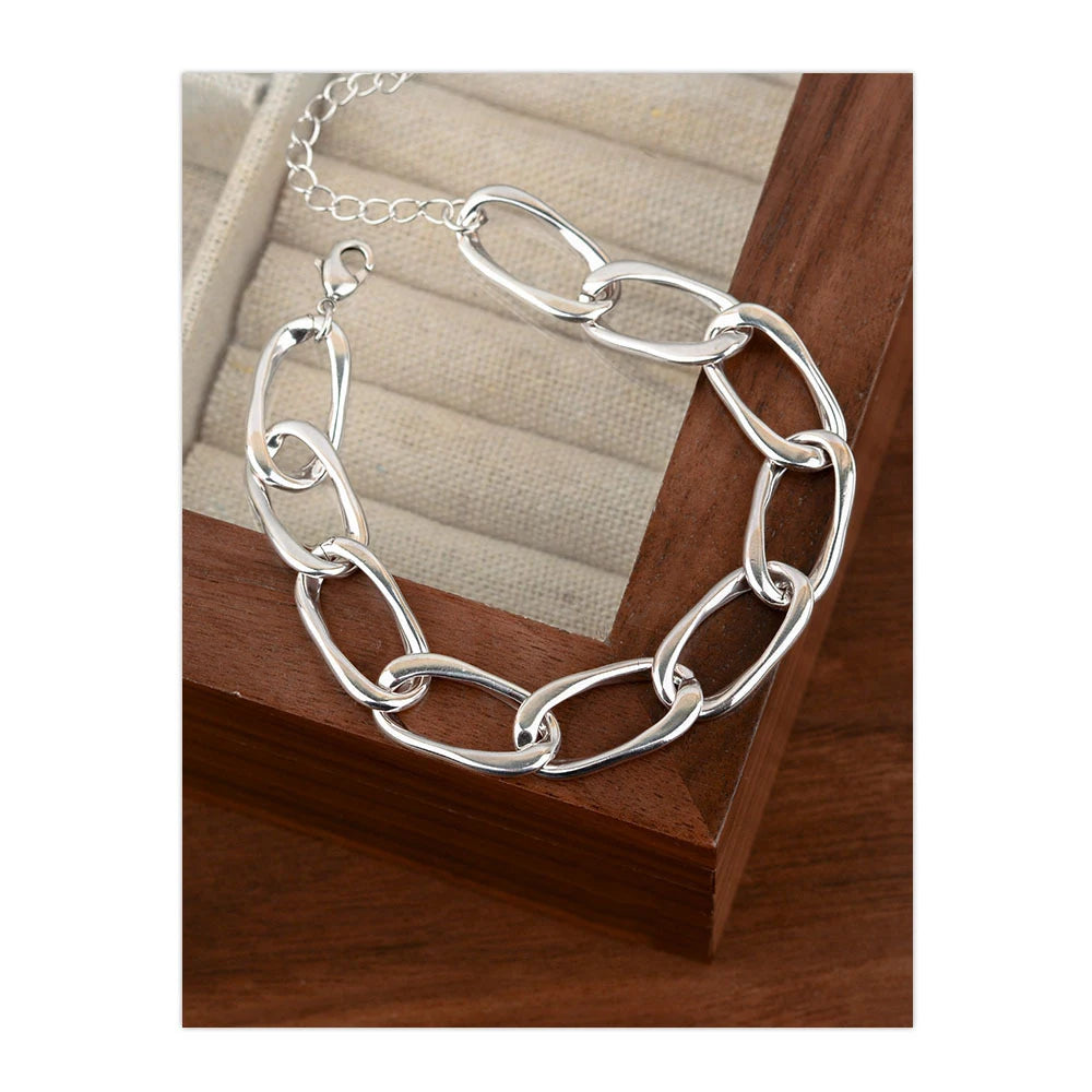 925 Sterling Silver Thick Chain Bracelet Hiphop Vintage Hasp Birthday Gift