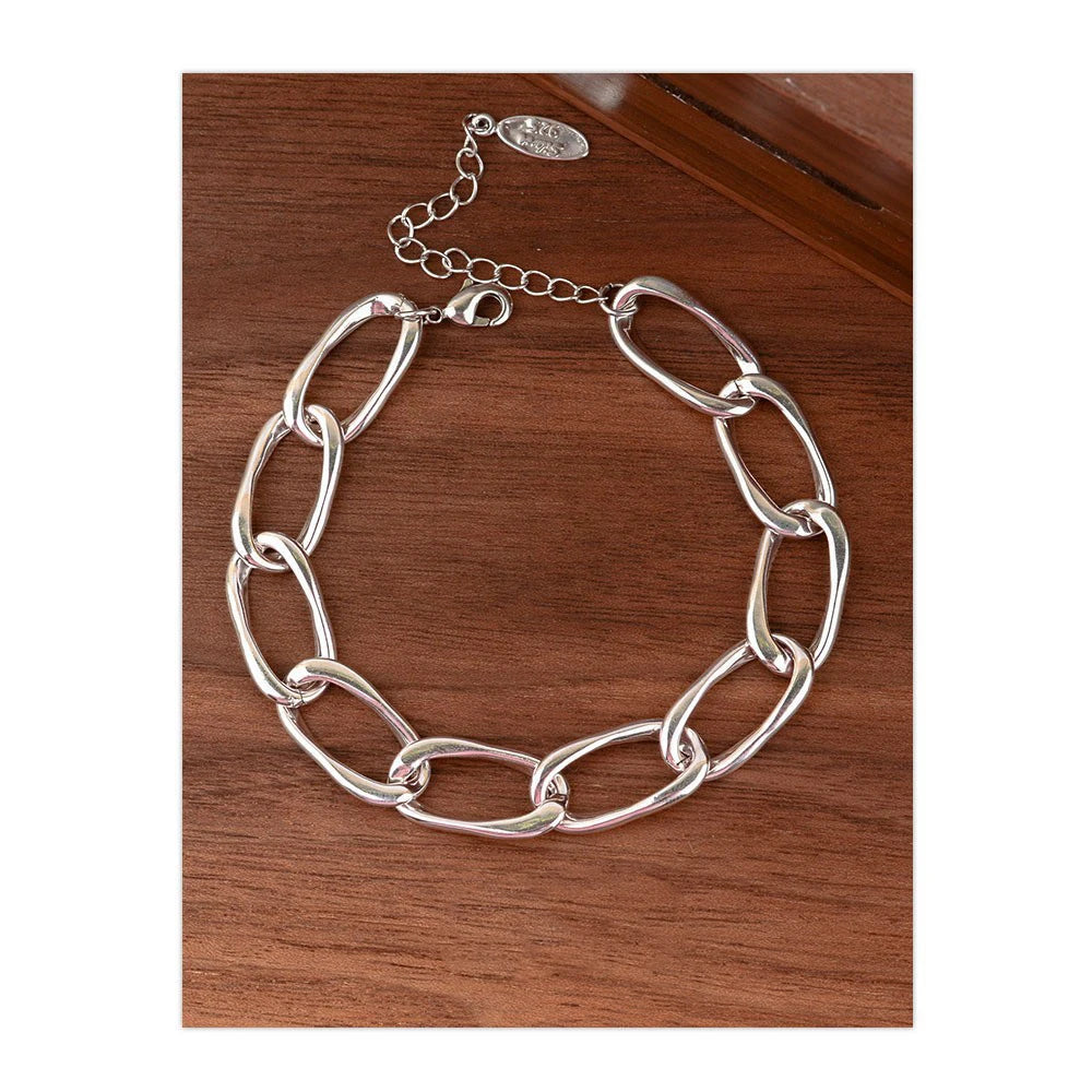 925 Sterling Silver Thick Chain Bracelet Hiphop Vintage Hasp Birthday Gift