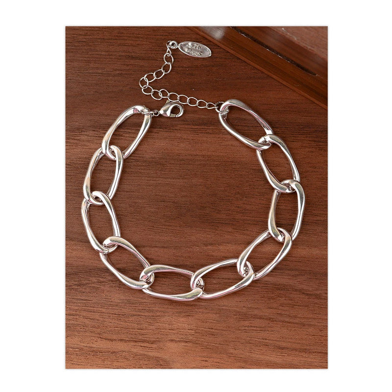 925 Sterling Silver Thick Chain Bracelet Hiphop Vintage Hasp Birthday Gift