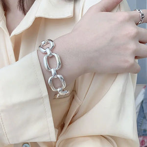 925 Sterling Silver Hiphop Thick Chain Bracelet Vintage Hasp Bracelet