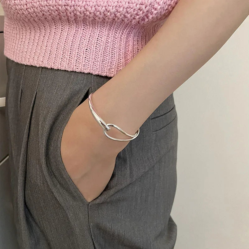 925 Sterling Silver Hiphop Double Lines Bracelet