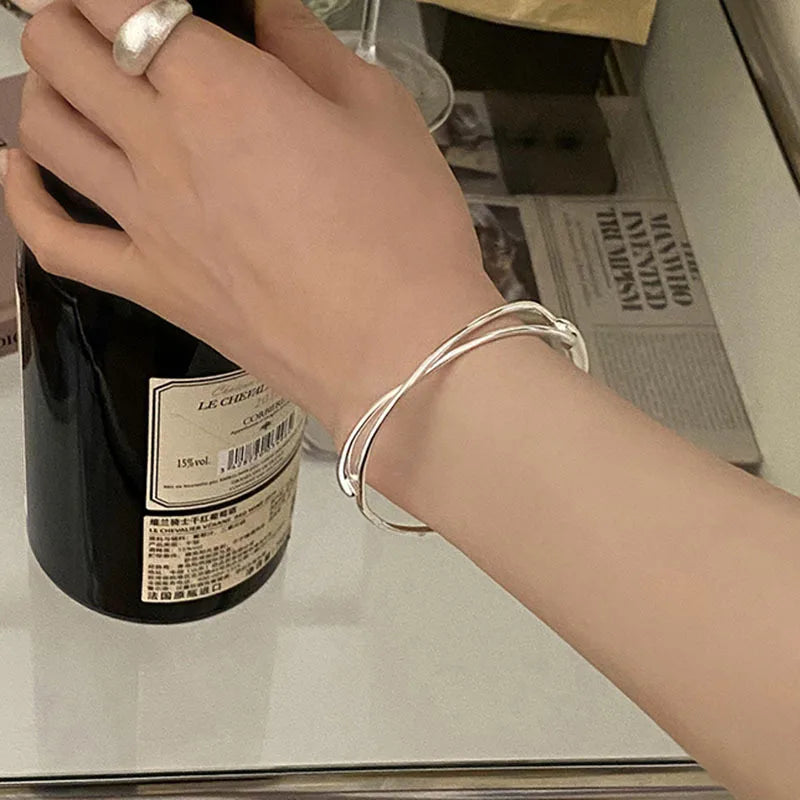 925 Sterling Silver Hiphop Double Lines Bracelet