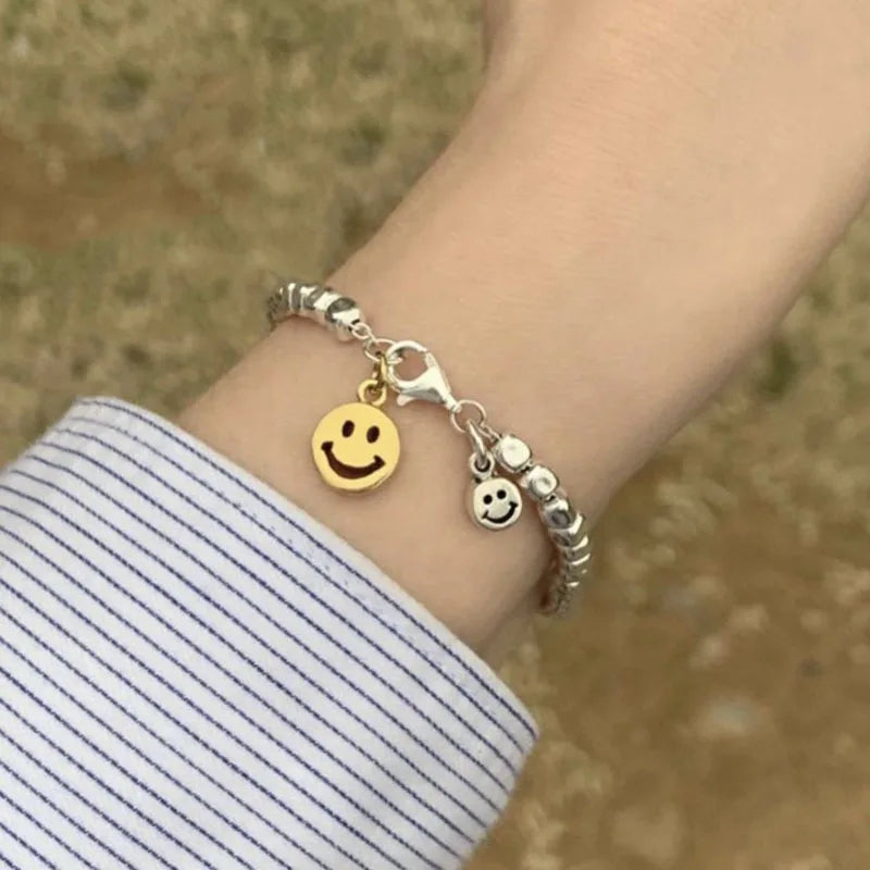 925 Silver Hiphop Thick Smile Face Bracelet for Women