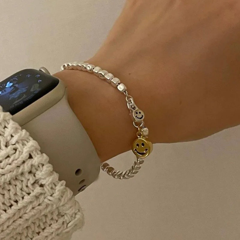 925 Silver Hiphop Thick Smile Face Bracelet for Women