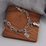 925 Silver Hiphop Thick Heart Bracelet Vintage Hasp Birthday Gift