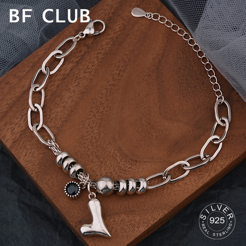 925 Sterling Silver Thick Heart Bracelet Vintage Hasp Birthday Gift