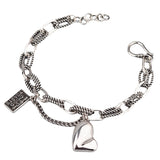 925 Silver Hiphop Thick Heart Bracelet Vintage Hasp Birthday Gift