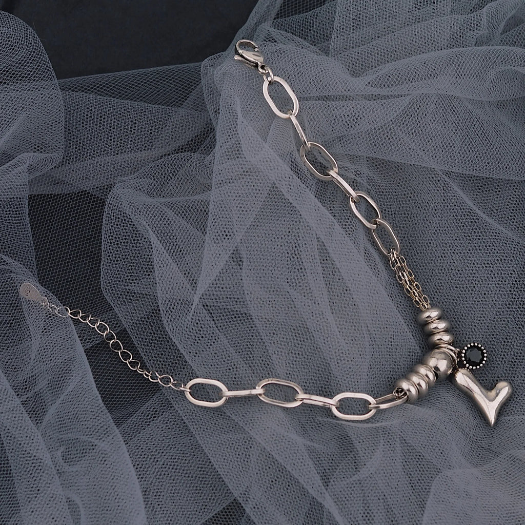 925 Sterling Silver Thick Heart Bracelet Vintage Hasp Birthday Gift