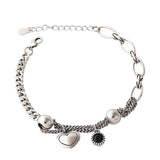 925 Sterling Silver Thick Heart Chain Vintage Bracelet