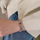 925 Sterling Silver Thick Heart Chain Vintage Bracelet