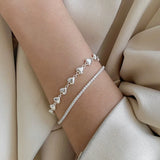925 Sterling Silver Heart Double Chain Vintage Bracelet S-B451