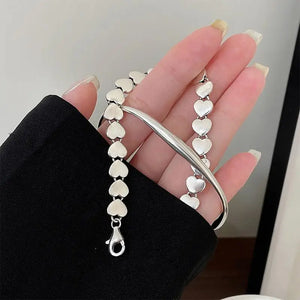925 Sterling Silver Thick Heart Bracelet Vintage Hasp S-B451