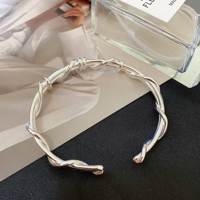 Sterling Silver Thick Interware Bracelet Hiphop Vintage Hasp Bracelet