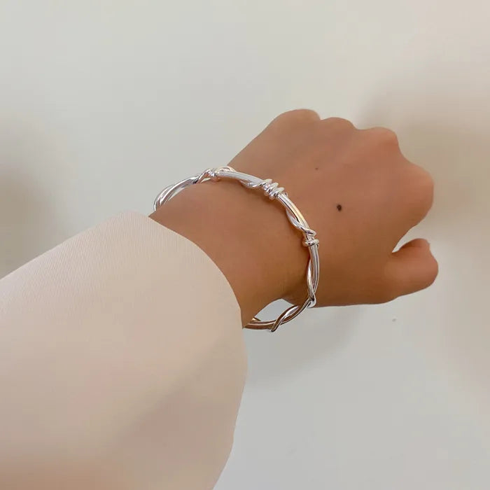 Sterling Silver Thick Interware Bracelet Hiphop Vintage Hasp Bracelet