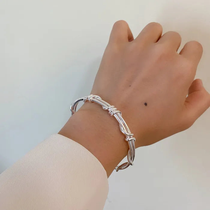 Sterling Silver Thick Interware Bracelet Hiphop Vintage Hasp Bracelet