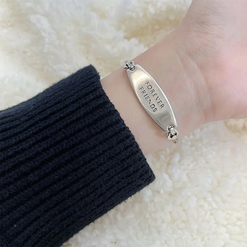 925 Silver Hiphop Thick Letters Bracelet Vintage Hasp Birthday Gift