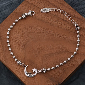 925 Silver Thick Moon Bracelet Hiphop Vintage Gift