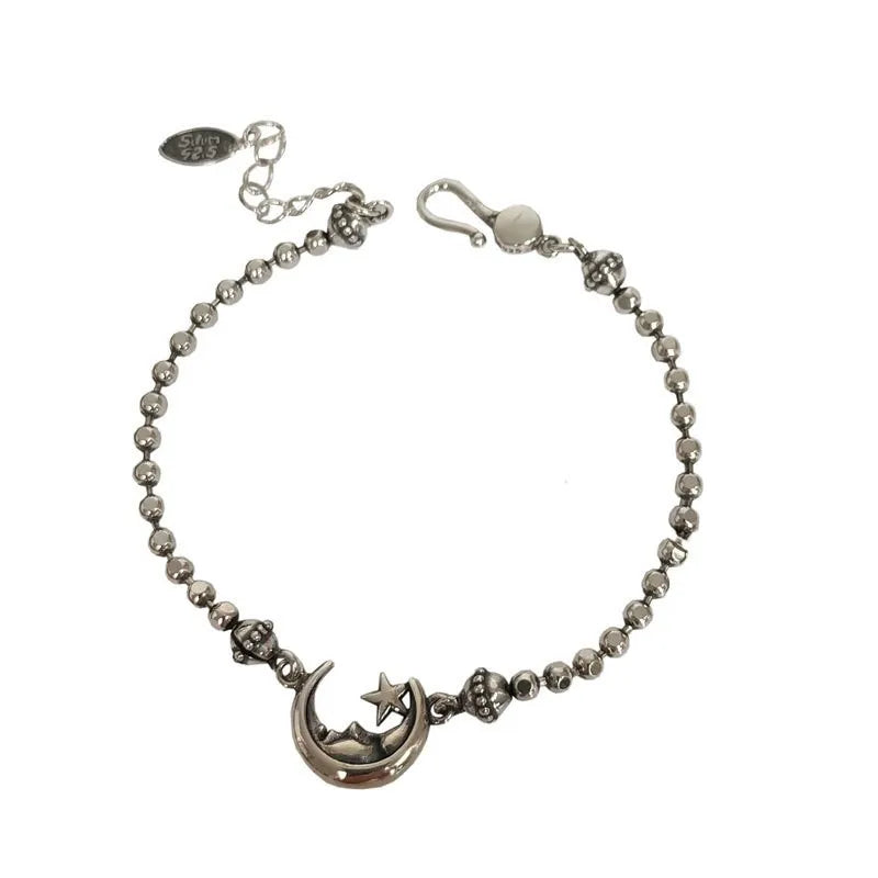 925 Silver Thick Moon Bracelet Hiphop Vintage Gift