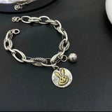925 Silver Round Rabbit Vintage Bracelet