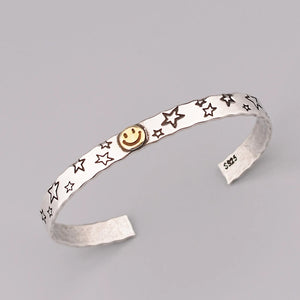 925 Silver Hiphop Thick Smile Bracelet Vintage Hasp Bracelet