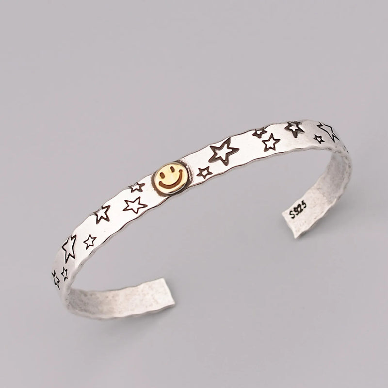 925 Silver Hiphop Thick Smile Bracelet Vintage Hasp Bracelet