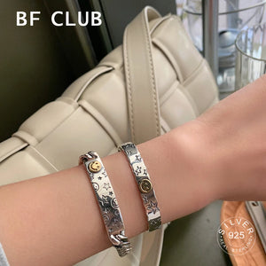925 Silver Hiphop Thick Smile Bracelet Vintage Hasp Bracelet