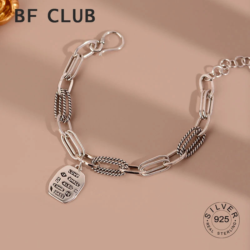 925 Sterling Silver Thick Hiphop Bracelet Vintage Hasp Birthday Gift