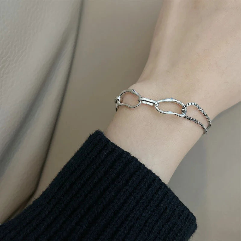 925 Sterling Silver Hiphop Bracelet Vintage Hasp Birthday Gift