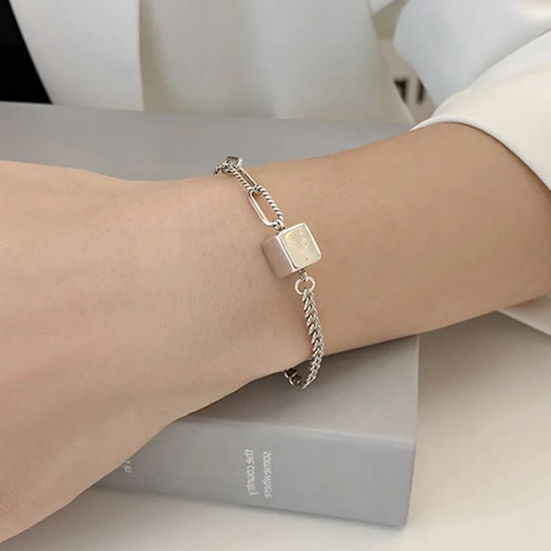 925 Sterling Silver Hiphop Square Bracelet Vintage Gift S-B451