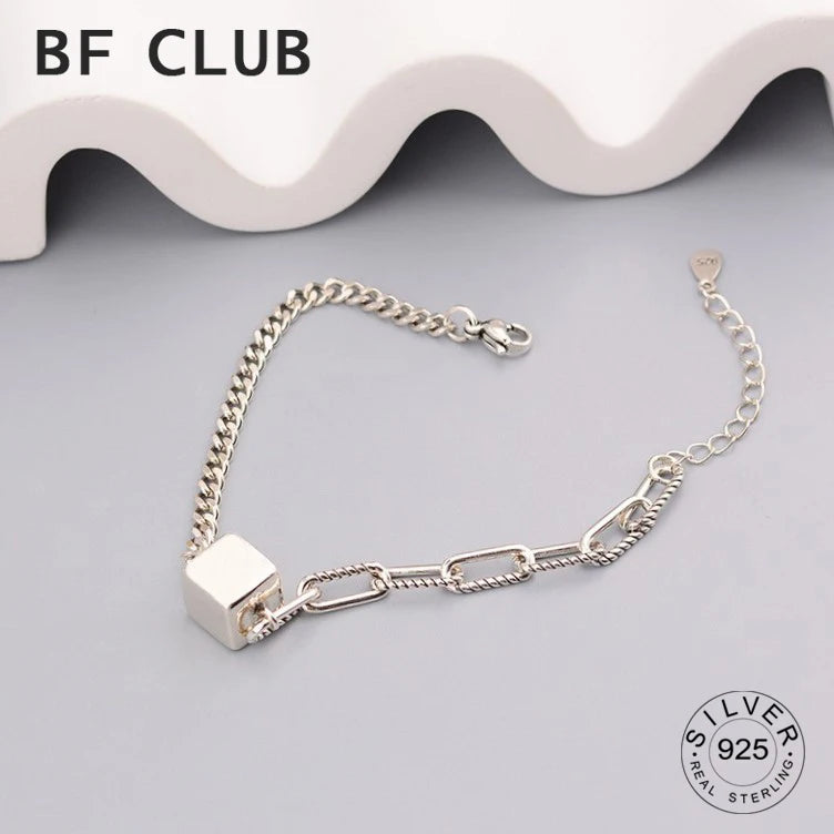 925 Sterling Silver Hiphop Square Bracelet Vintage Gift S-B451