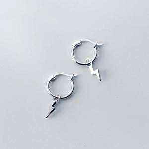 925 Silver Lightning Hoop Earrings Punk Style Jewelry