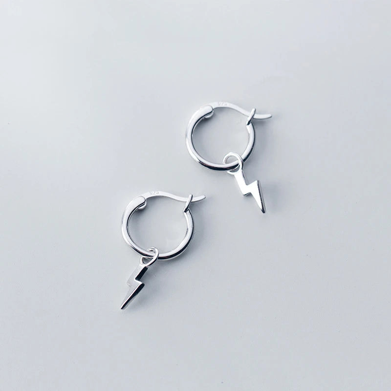 925 Silver Lightning Hoop Earrings Punk Style Jewelry