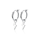 925 Silver Lightning Hoop Earrings Punk Style Jewelry