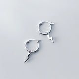 925 Silver Lightning Hoop Earrings Punk Style Jewelry