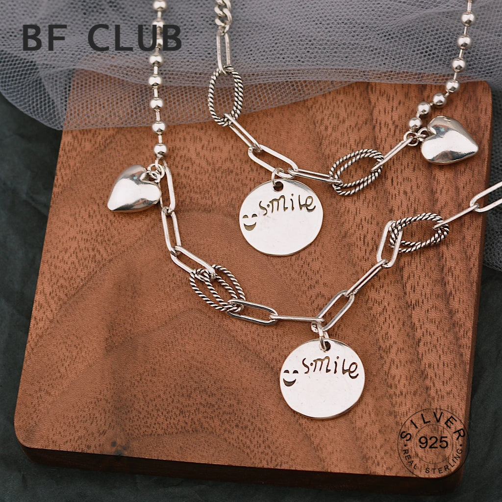 925 Sterling Silver Smile Face Heart Bracelet Vintage Hasp Bangle