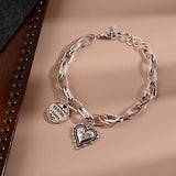 925 Silver Thick Letter Heart Bracelet Vintage Hasp Birthday Gift