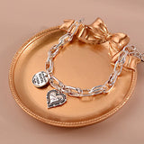925 Silver Thick Letter Heart Bracelet Vintage Hasp Birthday Gift