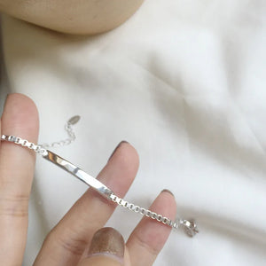 925 Sterling Silver Box Chain Bracelet 19-20CM Women's Fine Jewelry