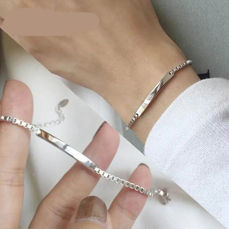 925 Sterling Silver Box Chain Bracelet 19-20CM Women's Fine Jewelry