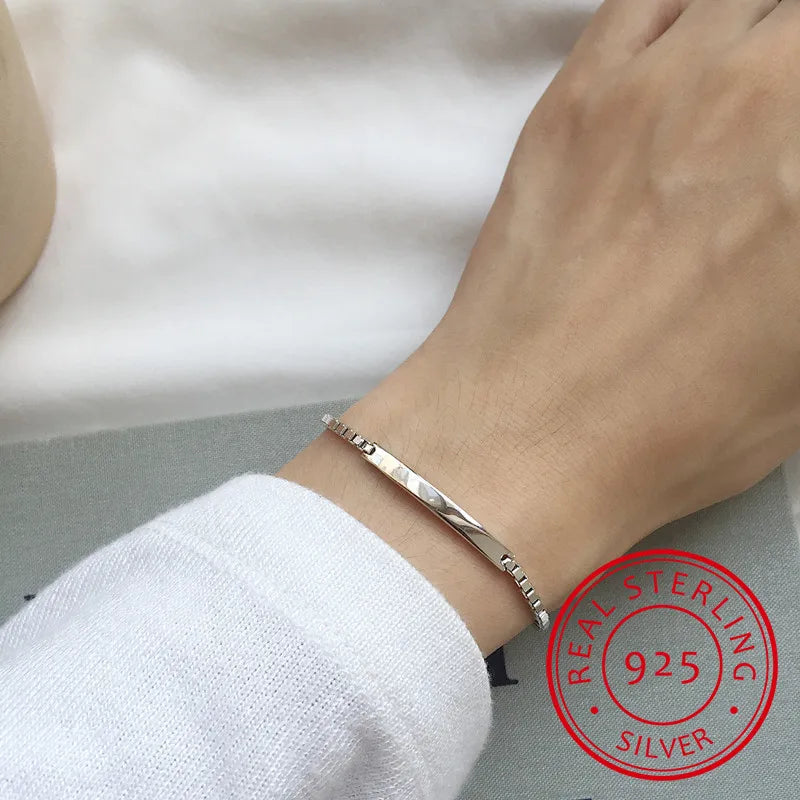 925 Sterling Silver Box Chain Link Bracelet for Women Girls
