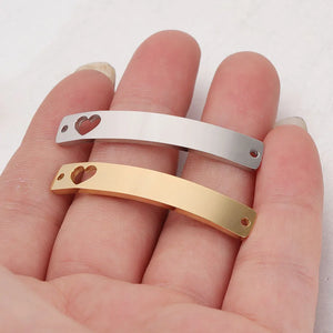 Stainless Steel Hollow Heart Bar Plates For Engrave 2 Hole Metal Bend Bar