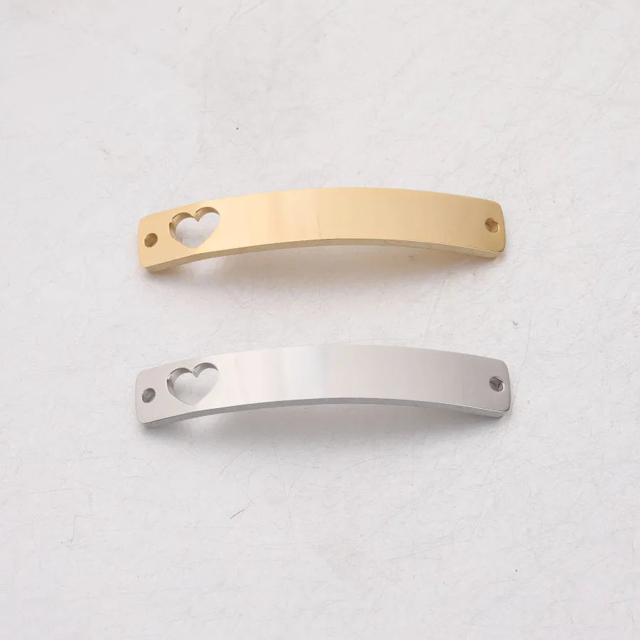 Stainless Steel Hollow Heart Bar Plates For Engrave 2 Hole Metal Bend Bar
