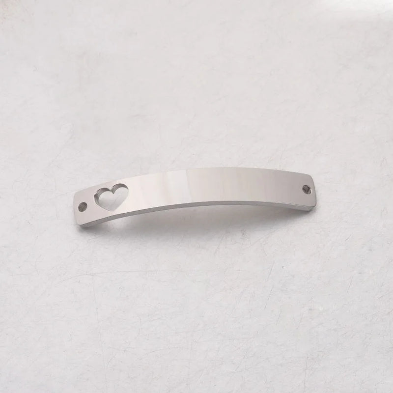 Stainless Steel Hollow Heart Bar Plates For Engrave 2 Hole Metal Bend Bar