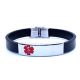 Stainless Steel ID Bracelet 8-Inch Leather