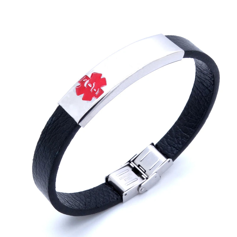 Stainless Steel ID Bracelet 8-Inch Leather